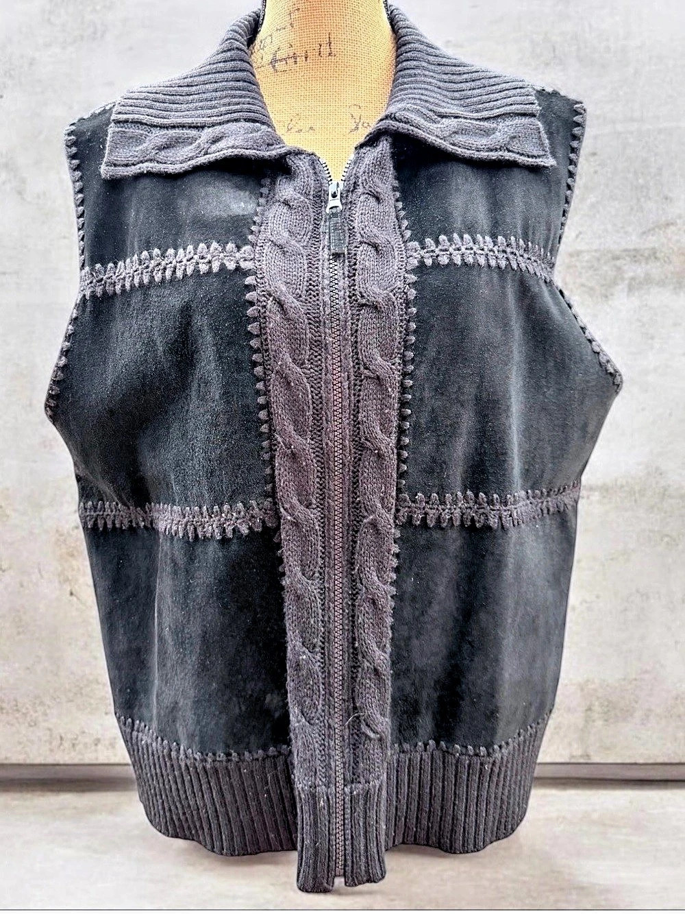 Designers Studio Originals Leather Knit Front-Zip Vest XL